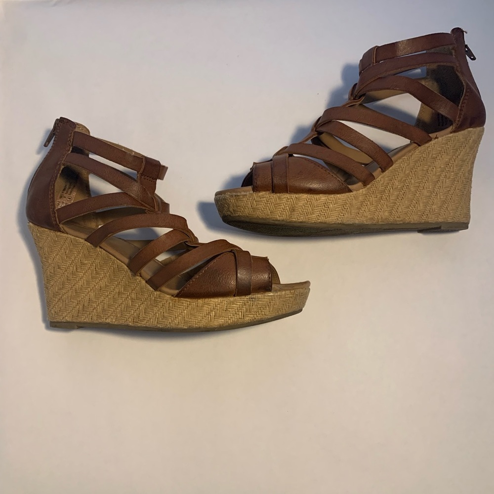 Brown Strappy Wedge Sandals